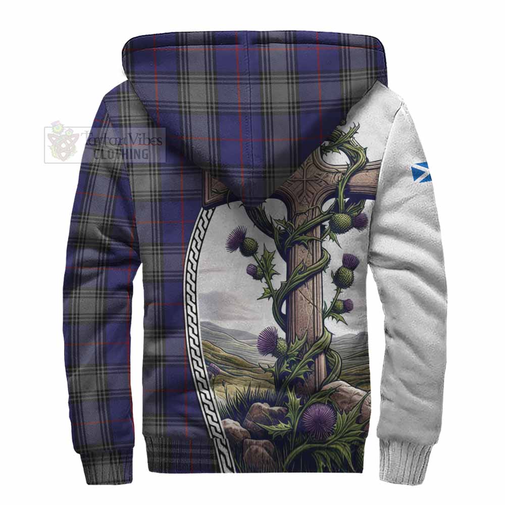 Tartan Vibes Clothing Kinnaird Tartan Sherpa Hoodie with Family Crest and St. Andrew's Cross Accented by Thistle Vines