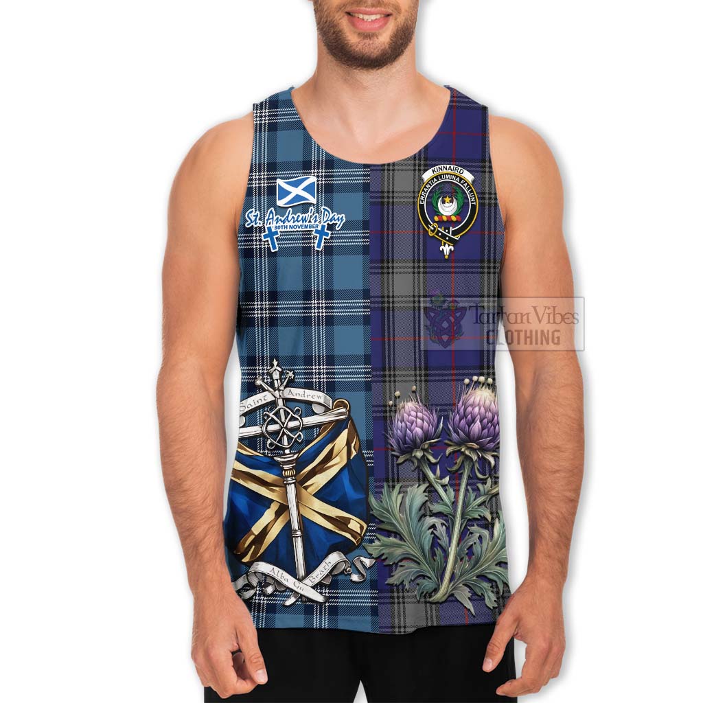 Tartan Vibes Clothing Kinnaird Tartan Men's Tank Top Happy St. Andrew's Day Half Tartan Style