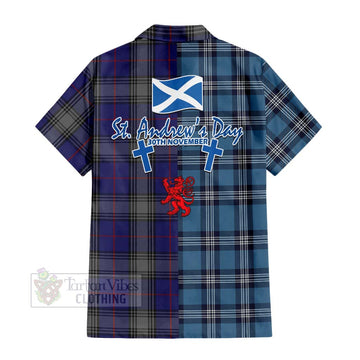 Tartan Vibes Clothing Kinnaird Tartan Short Sleeve Button Shirt Happy St. Andrew's Day Half Tartan Style