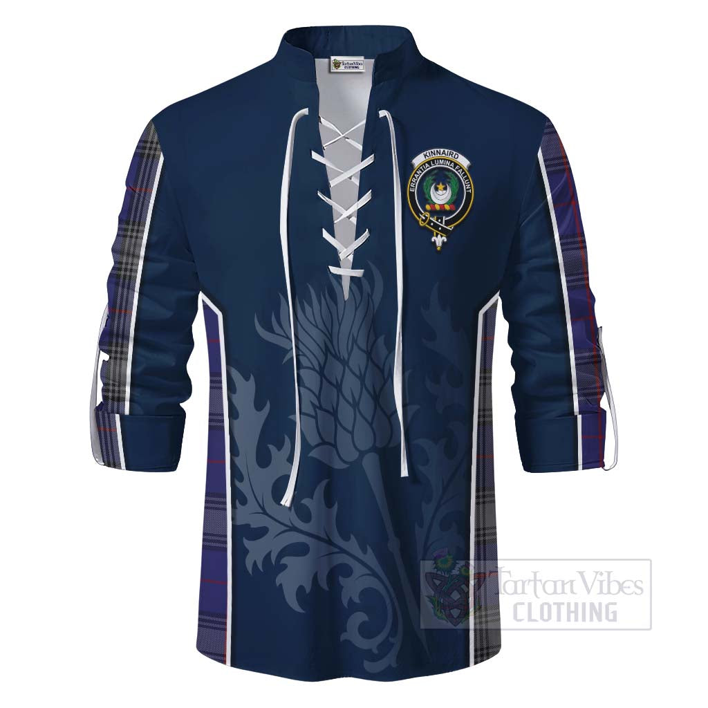 Tartan Vibes Clothing Kinnaird Tartan Ghillie Kilt Shirt with Family Crest and Scottish Thistle Vibes Sport Style