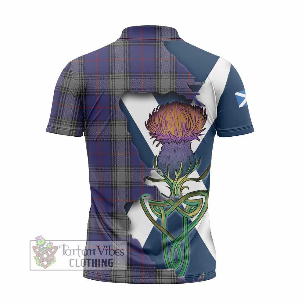 Tartan Vibes Clothing Kinnaird Tartan Family Crest Zipper Polo Shirt Scottish Thistle Celtic Inspired