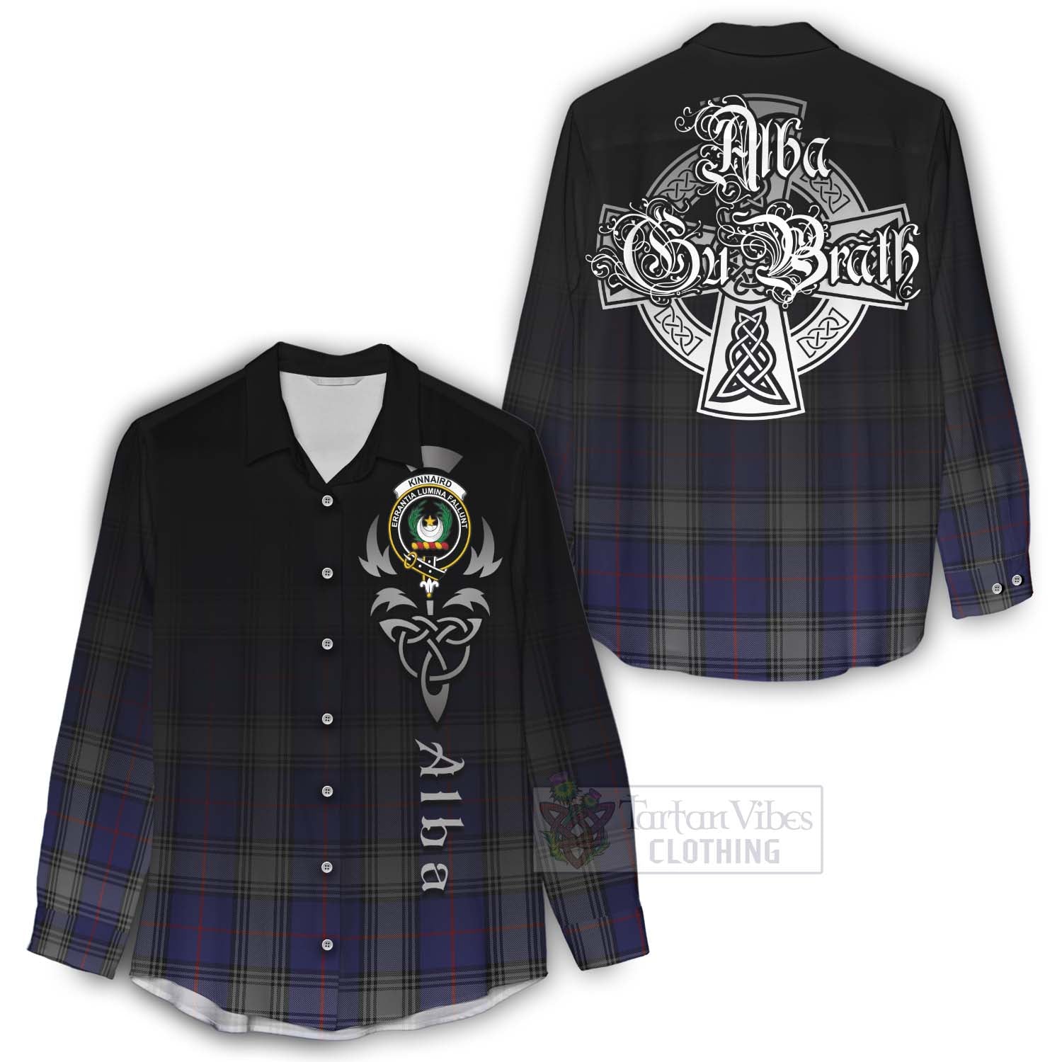 Tartan Vibes Clothing Kinnaird Tartan Women's Casual Shirt Featuring Alba Gu Brath Family Crest Celtic Inspired