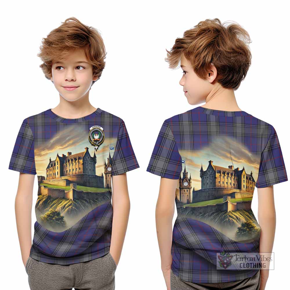Tartan Vibes Clothing Kinnaird Tartan Family Crest Kid T-Shirt with Scottish Ancient Castle Style