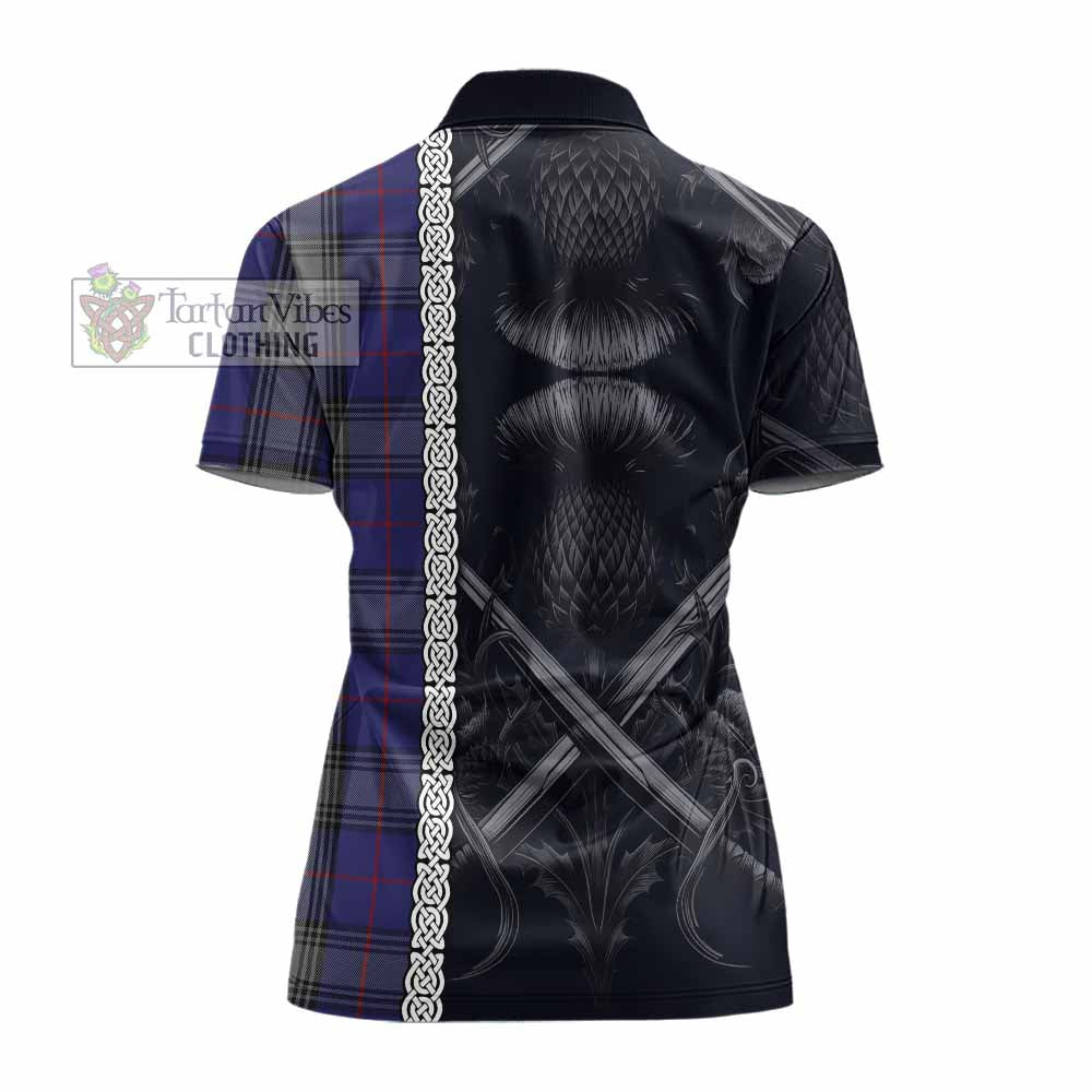 Tartan Vibes Clothing Kinnaird Tartan Women's Polo Shirt with Family Crest Cross Sword Thistle Celtic Vibes