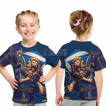 Tartan Vibes Clothing Kinnaird Tartan Family Crest Kid T-Shirt with Scottish Majestic Lion