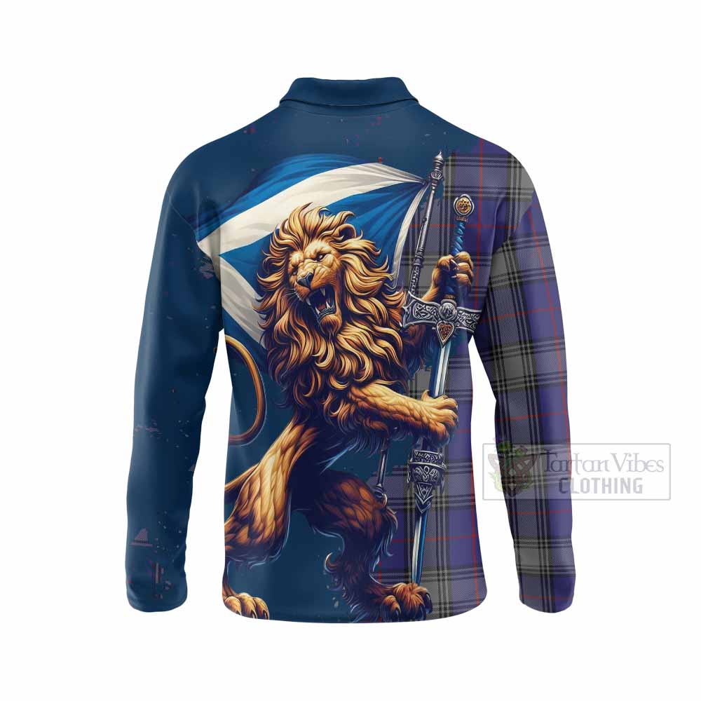 Tartan Vibes Clothing Kinnaird Tartan Family Crest Long Sleeve Polo Shirt with Scottish Majestic Lion