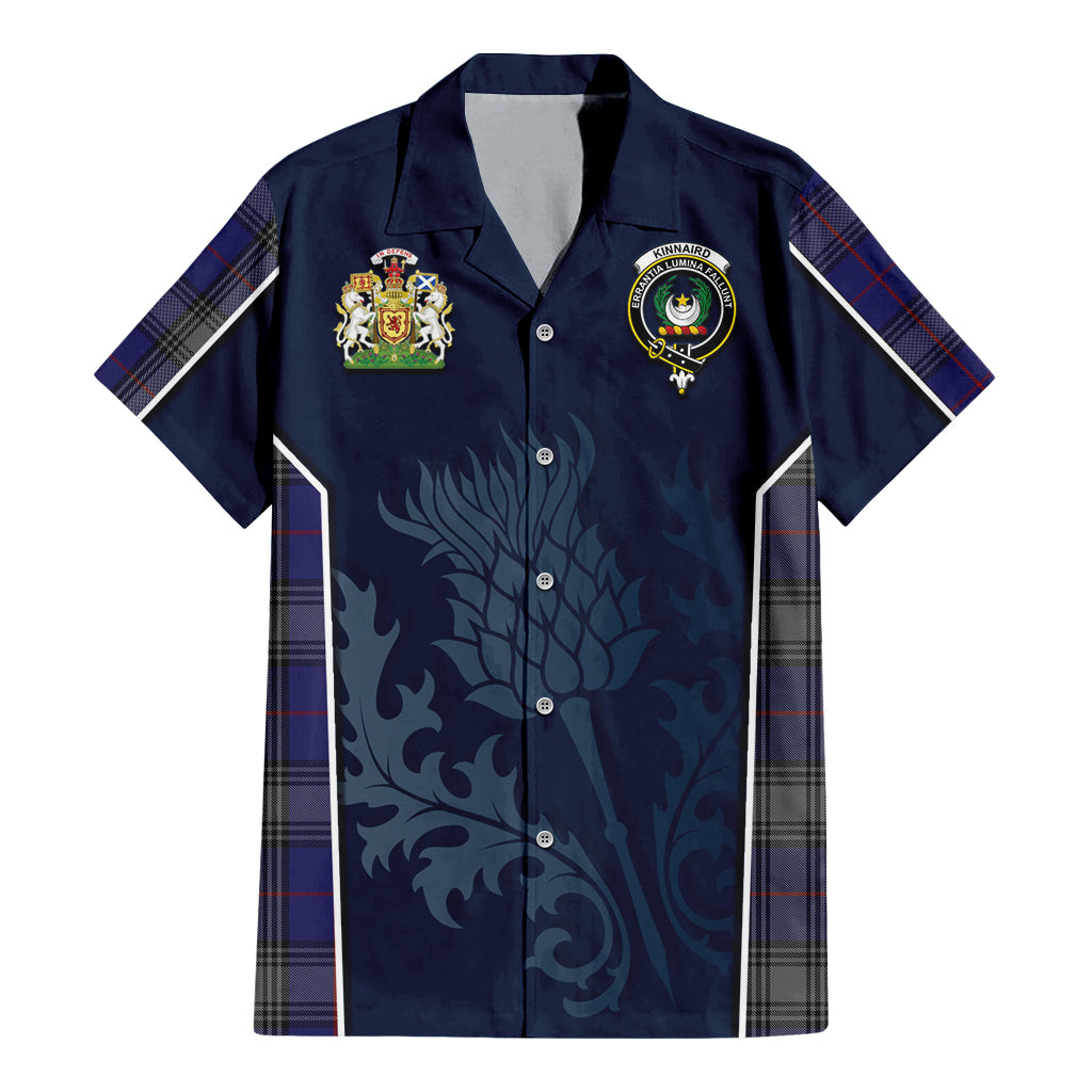 Tartan Vibes Clothing Kinnaird Tartan Short Sleeve Button Up Shirt with Family Crest and Scottish Thistle Vibes Sport Style