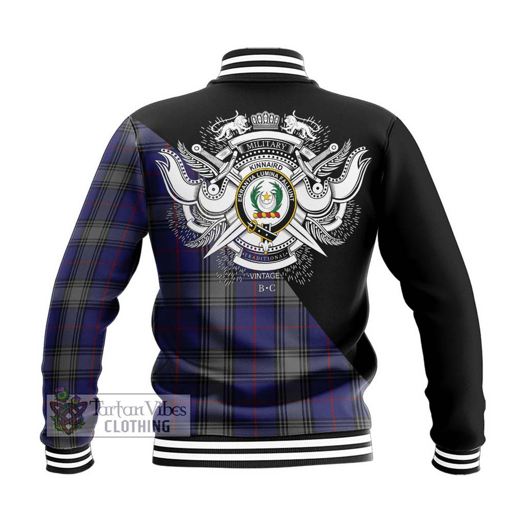 Kinnaird Tartan Baseball Jacket with Family Crest and Military Logo Style - Tartanvibesclothing Shop