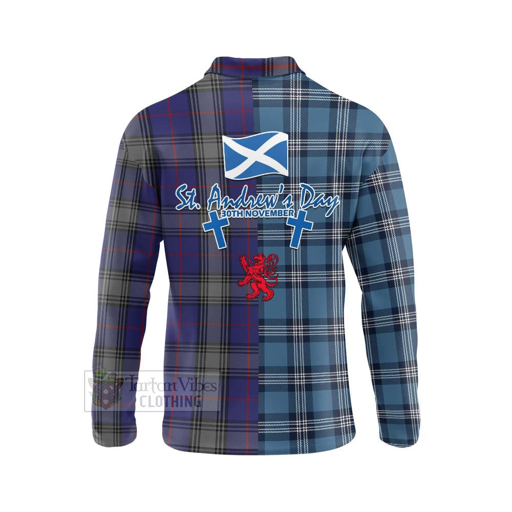Tartan Vibes Clothing Kinnaird Tartan Long Sleeve Polo Shirt Happy St. Andrew's Day Half Tartan Style