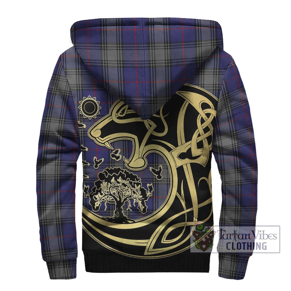 Kinnaird Tartan Sherpa Hoodie with Family Crest Celtic Wolf Style - Tartan Vibes Clothing