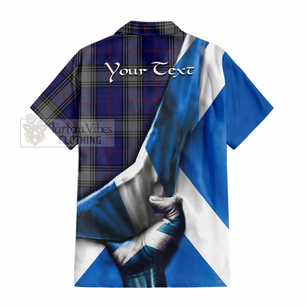 Tartan Vibes Clothing Kinnaird Tartan Short Sleeve Button Shirt with Family Crest Scotland Patriotic Style