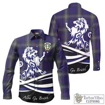 Kinnaird Tartan Long Sleeve Button Up Shirt with Alba Gu Brath Regal Lion Emblem