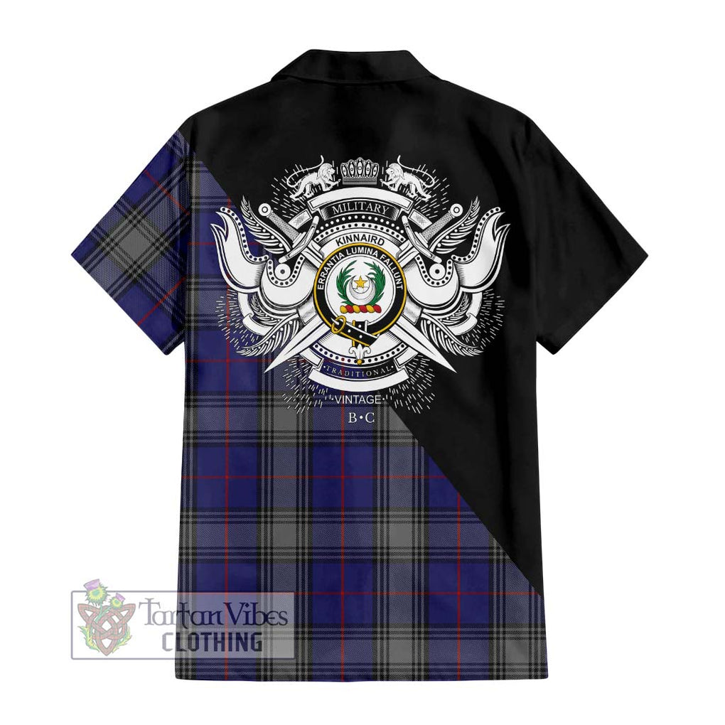 Kinnaird Tartan Short Sleeve Button Shirt with Family Crest and Military Logo Style - Tartanvibesclothing Shop