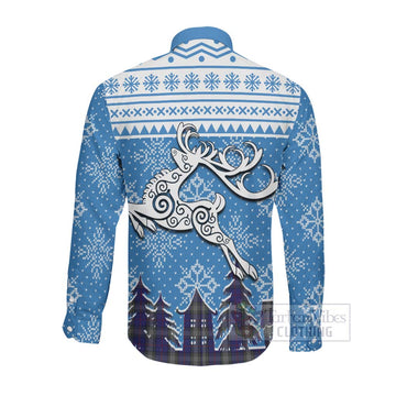 Kinnaird Clan Christmas Long Sleeve Button Shirt Celtic Reindeer Style