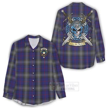 Tartan Vibes Clothing Kinnaird Tartan Women's Casual Shirt with Family Crest Celtic Skull Style