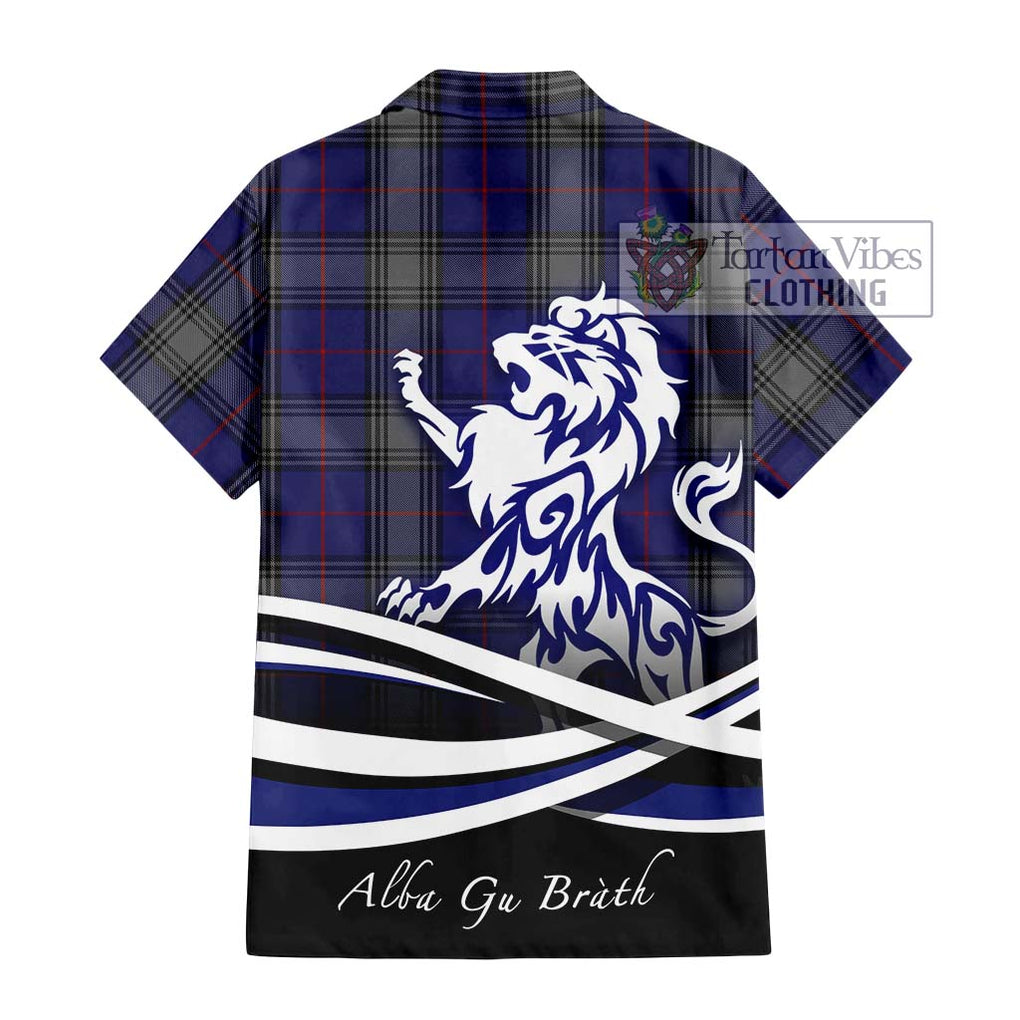 Kinnaird Tartan Short Sleeve Button Shirt with Alba Gu Brath Regal Lion Emblem - Tartanvibesclothing Shop