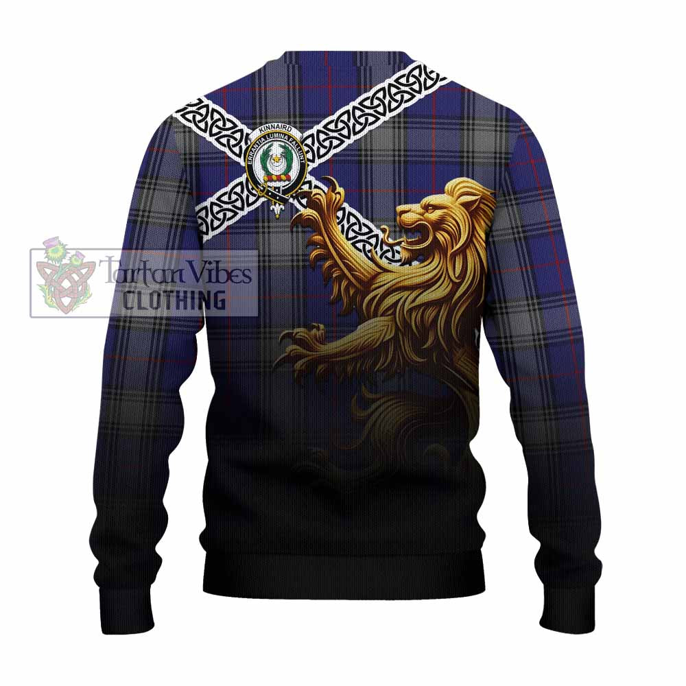Tartan Vibes Clothing Kinnaird Crest Tartan Knitted Sweater with Golden Lion Emblem Celtic Style