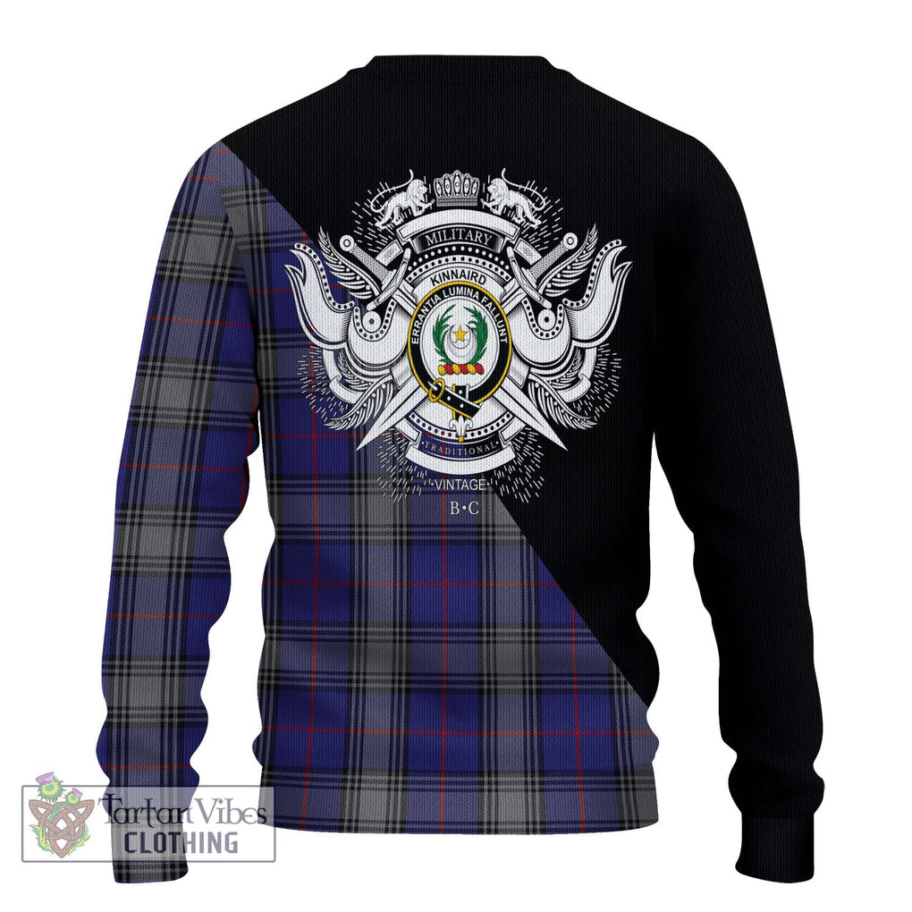 Kinnaird Tartan Knitted Sweater with Family Crest and Military Logo Style - Tartanvibesclothing Shop