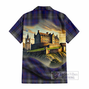 Tartan Vibes Clothing Kinnaird Tartan Family Crest Short Sleeve Button Shirt with Scottish Ancient Castle Style