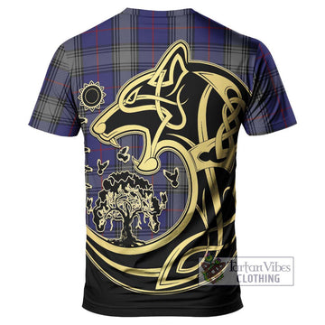 Kinnaird Tartan T-Shirt with Family Crest Celtic Wolf Style - Tartan Vibes Clothing
