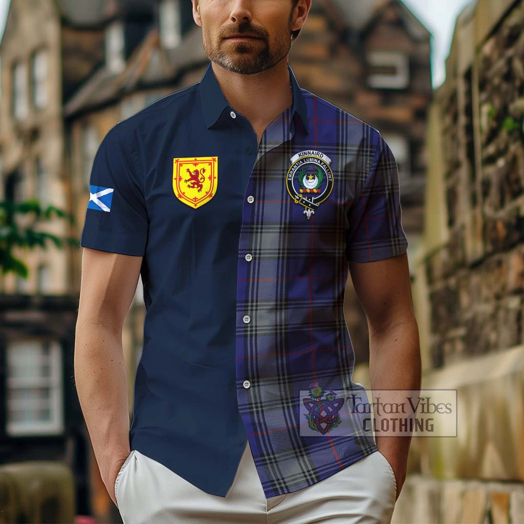 Tartan Vibes Clothing Kinnaird Tartan Short Sleeve Button Shirt with Scottish Lion Royal Arm Half Style