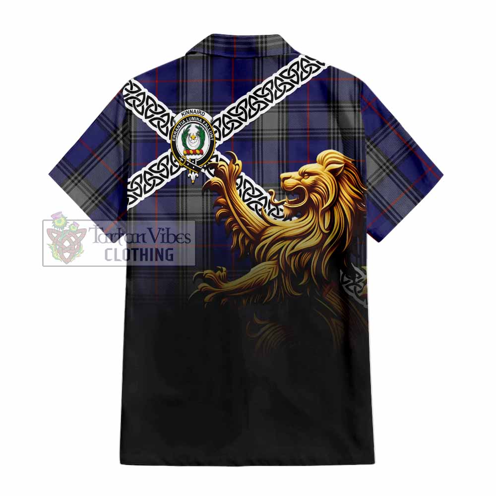 Tartan Vibes Clothing Kinnaird Crest Tartan Short Sleeve Button Shirt with Golden Lion Emblem Celtic Style