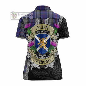 Kinnaird Tartan Family Crest Women's Polo Shirt Lion Rampant Royal Thistle Shield Celtic Inspired