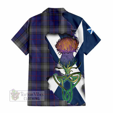 Tartan Vibes Clothing Kinnaird Tartan Family Crest Short Sleeve Button Shirt Scottish Thistle Celtic Inspired