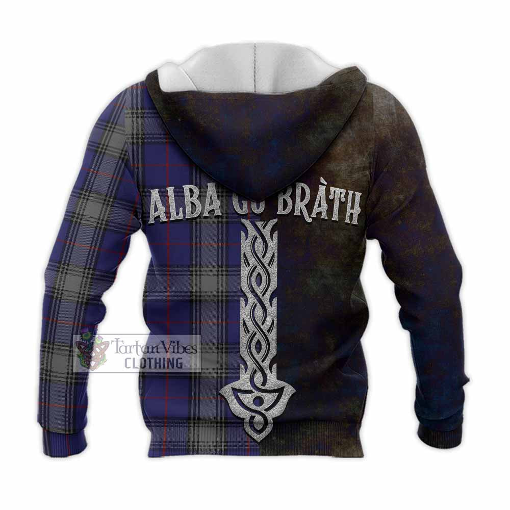 Tartan Vibes Clothing Kinnaird Tartan Family Crest Knitted Hoodie Alba Gu Brath Be Brave Lion Ancient Style
