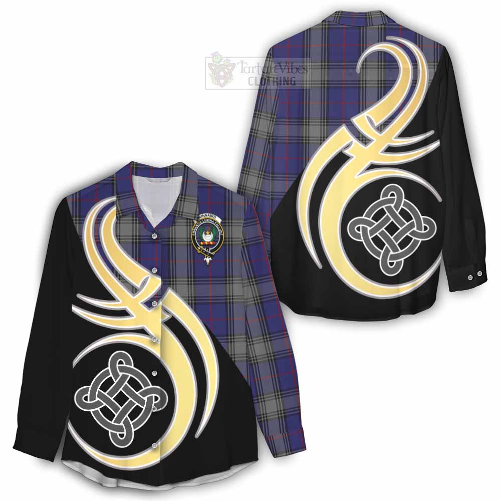 Tartan Vibes Clothing Kinnaird Tartan Women's Casual Shirt with Family Crest and Celtic Symbol Style