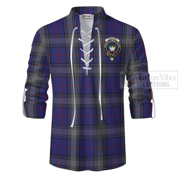 Tartan Vibes Clothing Kinnaird Tartan Ghillie Kilt Shirt with Family Crest Celtic Skull Style