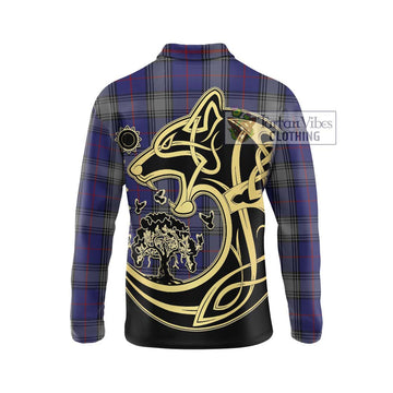 Kinnaird Tartan Long Sleeve Polo Shirt with Family Crest Celtic Wolf Style - Tartanvibesclothing Shop