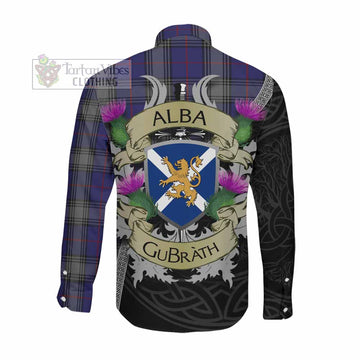 Kinnaird Tartan Family Crest Long Sleeve Button Shirt Lion Rampant Royal Thistle Shield Celtic Inspired