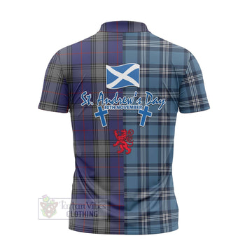 Tartan Vibes Clothing Kinnaird Tartan Zipper Polo Shirt Happy St. Andrew's Day Half Tartan Style