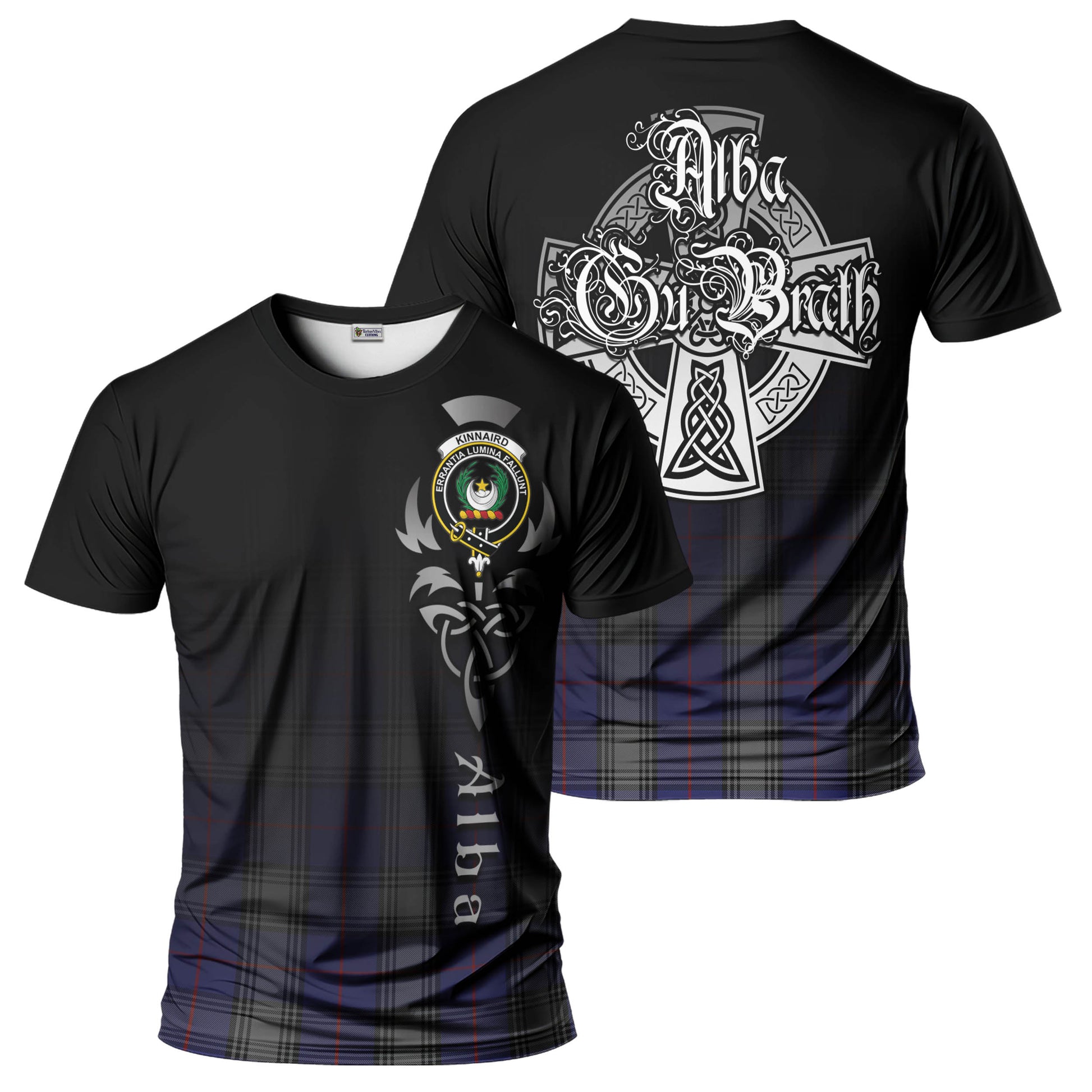 Tartan Vibes Clothing Kinnaird Tartan T-Shirt Featuring Alba Gu Brath Family Crest Celtic Inspired