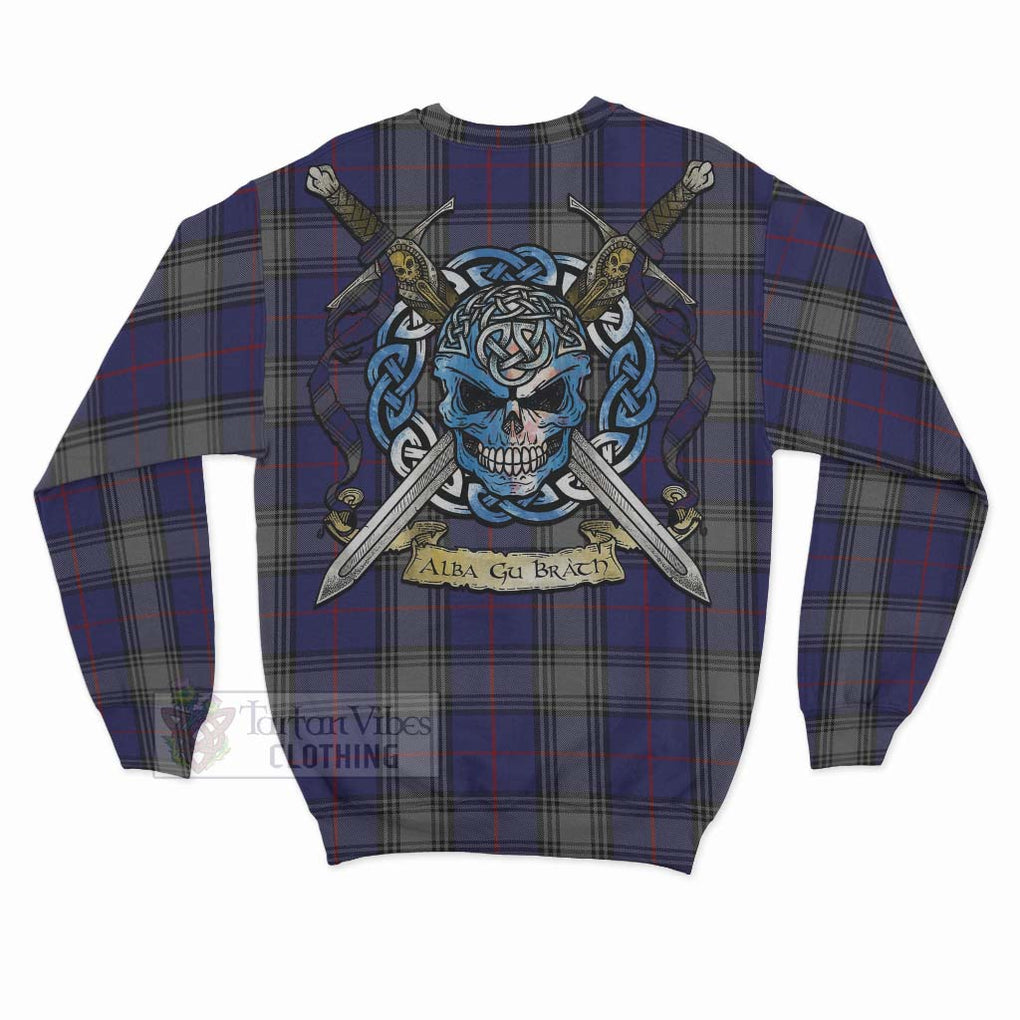 Tartan Vibes Clothing Kinnaird Tartan Sweatshirt with Family Crest Celtic Skull Style