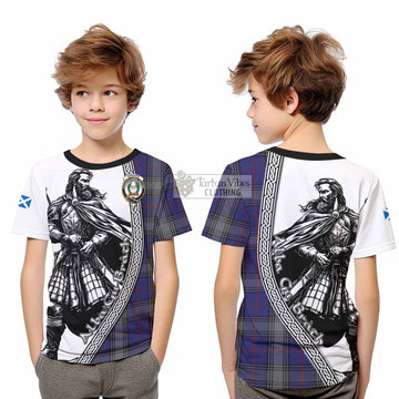 Kinnaird Tartan Clan Crest Kid T-Shirt with Highlander Warrior Celtic Style