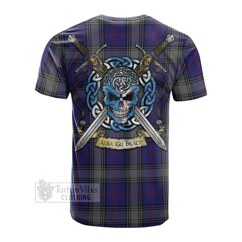 Tartan Vibes Clothing Kinnaird Tartan Cotton T-shirt with Family Crest Celtic Skull Style