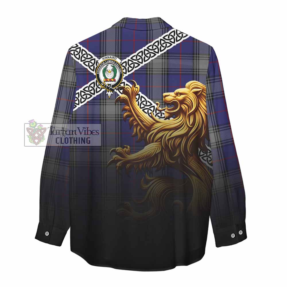 Tartan Vibes Clothing Kinnaird Crest Tartan Women's Casual Shirt with Golden Lion Emblem Celtic Style