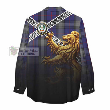 Tartan Vibes Clothing Kinnaird Crest Tartan Women's Casual Shirt with Golden Lion Emblem Celtic Style