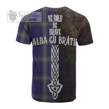 Kinnaird Tartan Family Crest Cotton T-shirt Alba Gu Brath Be Brave Lion Ancient Style