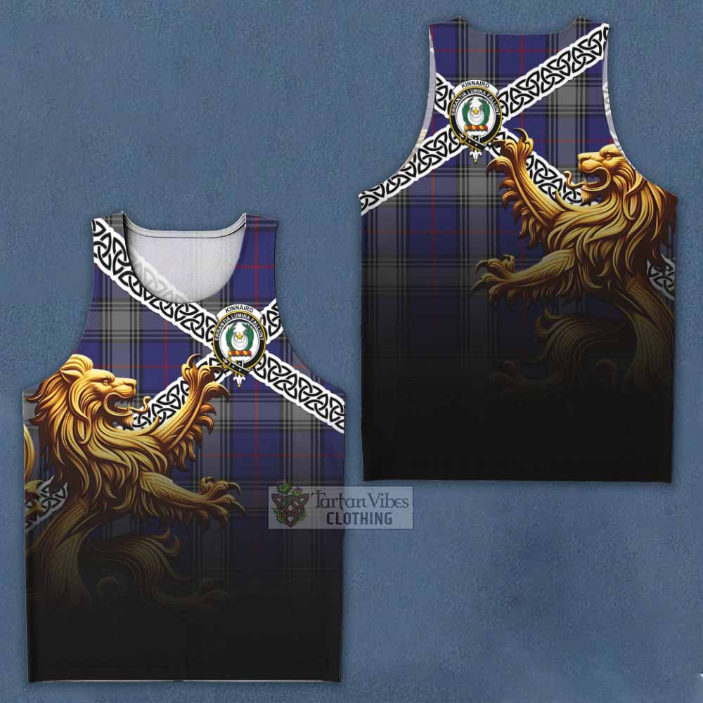 Tartan Vibes Clothing Kinnaird Crest Tartan Men's Tank Top with Golden Lion Emblem Celtic Style