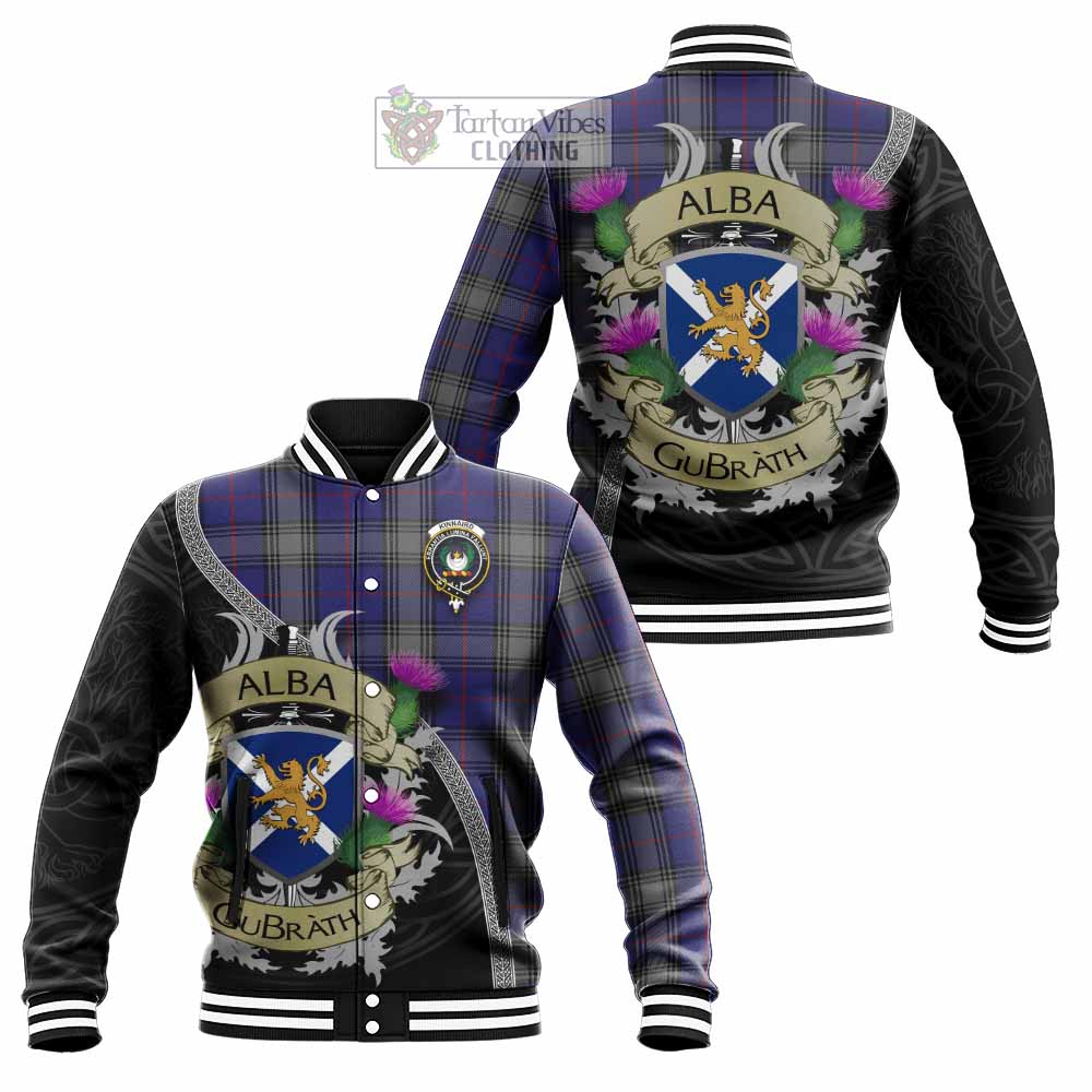 Tartan Vibes Clothing Kinnaird Tartan Family Crest Baseball Jacket Lion Rampant Royal Thistle Shield Celtic Inspired