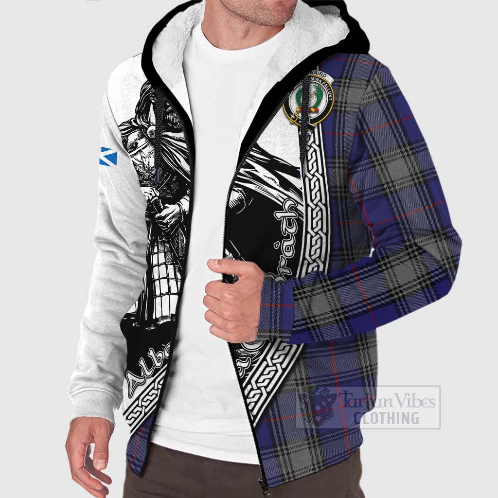 Tartan Vibes Clothing Kinnaird Tartan Clan Crest Sherpa Hoodie with Highlander Warrior Celtic Style