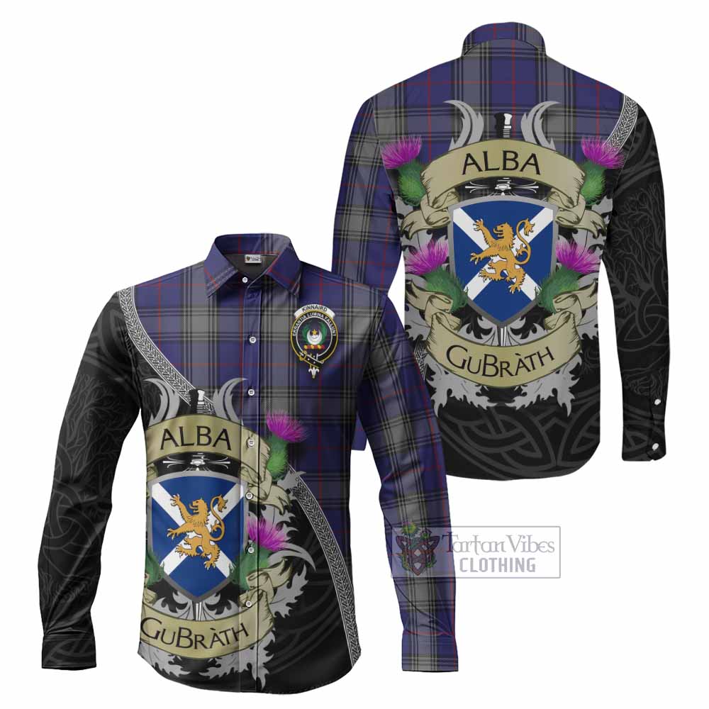 Tartan Vibes Clothing Kinnaird Tartan Family Crest Long Sleeve Button Shirt Lion Rampant Royal Thistle Shield Celtic Inspired