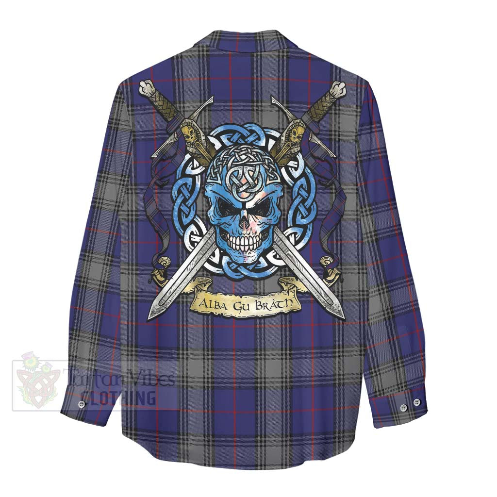 Tartan Vibes Clothing Kinnaird Tartan Women's Casual Shirt with Family Crest Celtic Skull Style