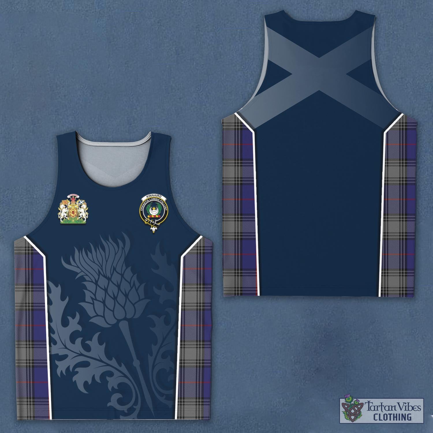 Tartan Vibes Clothing Kinnaird Tartan Men's Tanks Top with Family Crest and Scottish Thistle Vibes Sport Style