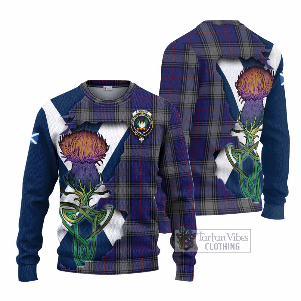 Tartan Vibes Clothing Kinnaird Tartan Family Crest Knitted Sweater Scottish Thistle Celtic Inspired