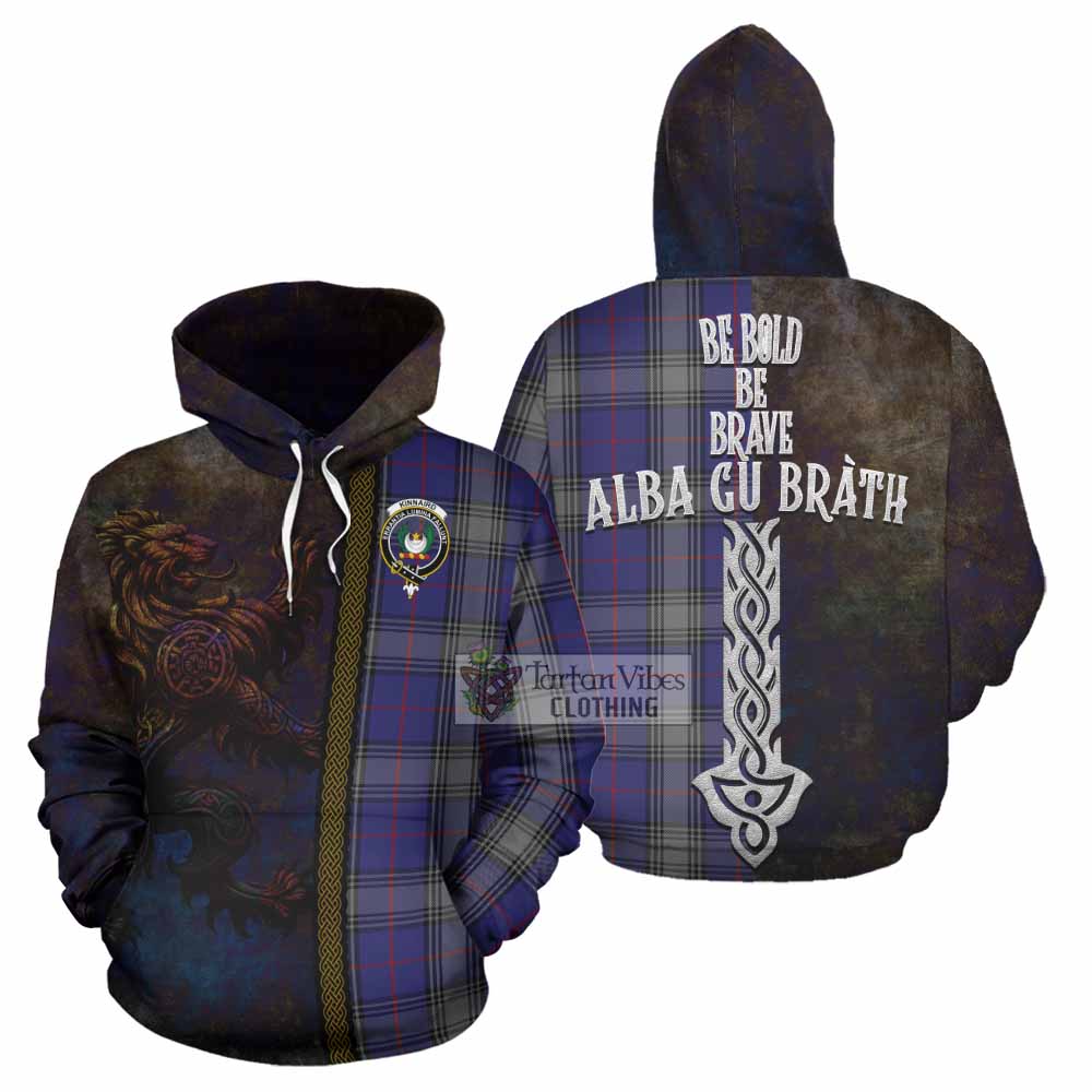 Tartan Vibes Clothing Kinnaird Tartan Family Crest Hoodie Alba Gu Brath Be Brave Lion Ancient Style