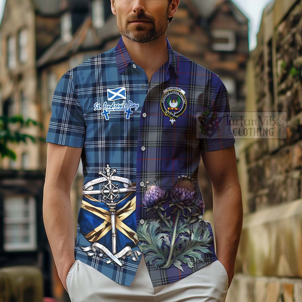 Tartan Vibes Clothing Kinnaird Tartan Short Sleeve Button Shirt Happy St. Andrew's Day Half Tartan Style